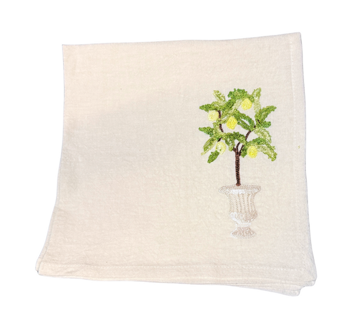Embroidered Napkin Topiary Lemons