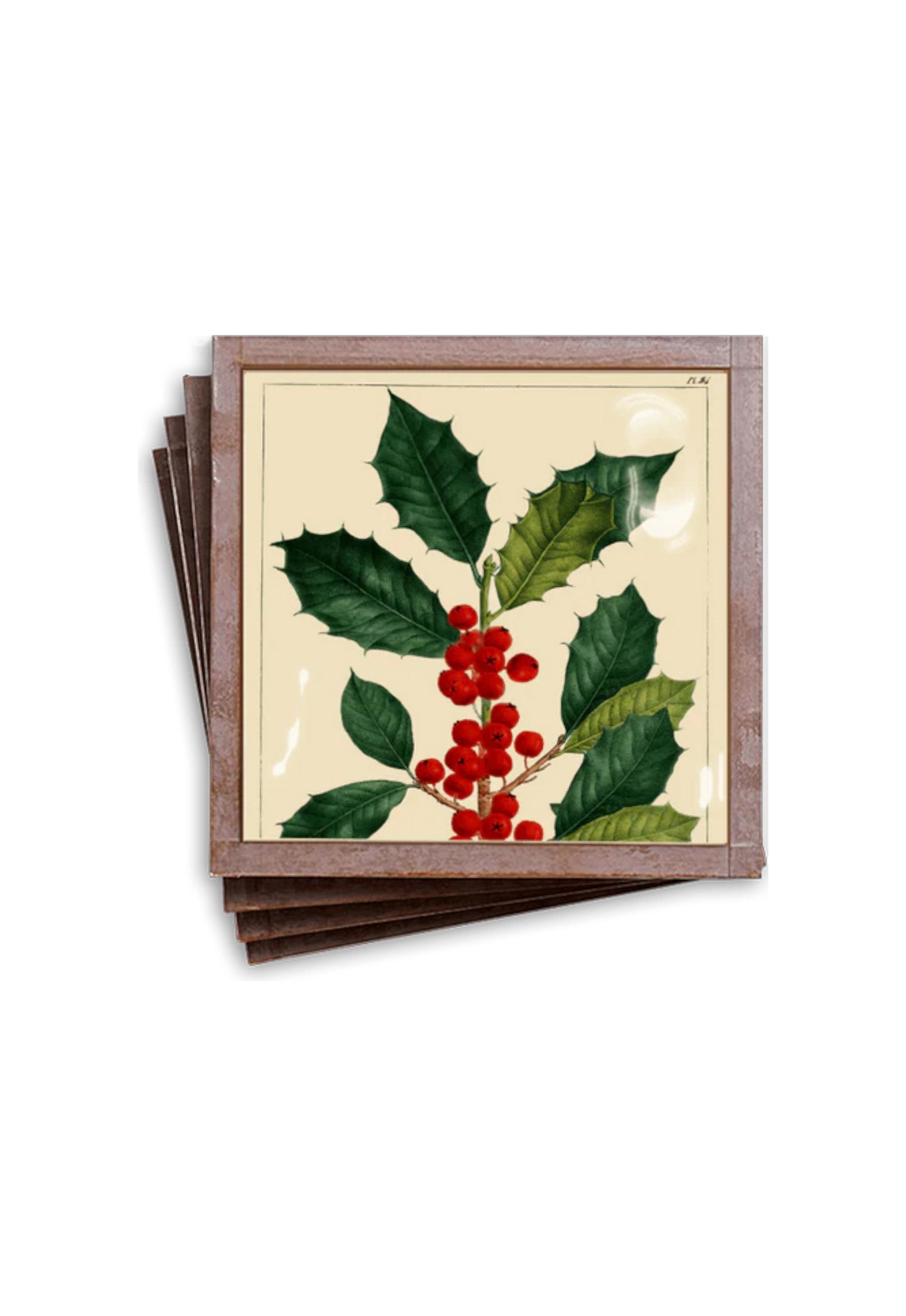 Decoupage Coasters American Holly Christmas Set of 4