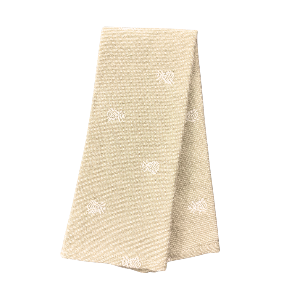Embroidered Kitchen Towel Bee Mustard