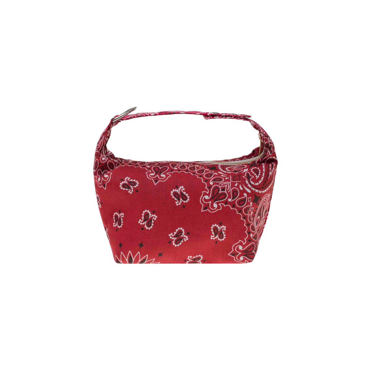 The Tiny Finch red cotton Mini Berlingot bag featuring a classic bandana print and adjustable snap handle.