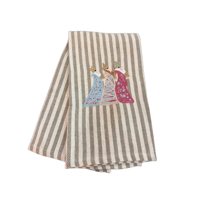 Embroidered Kitchen Towel Three Kings Pink