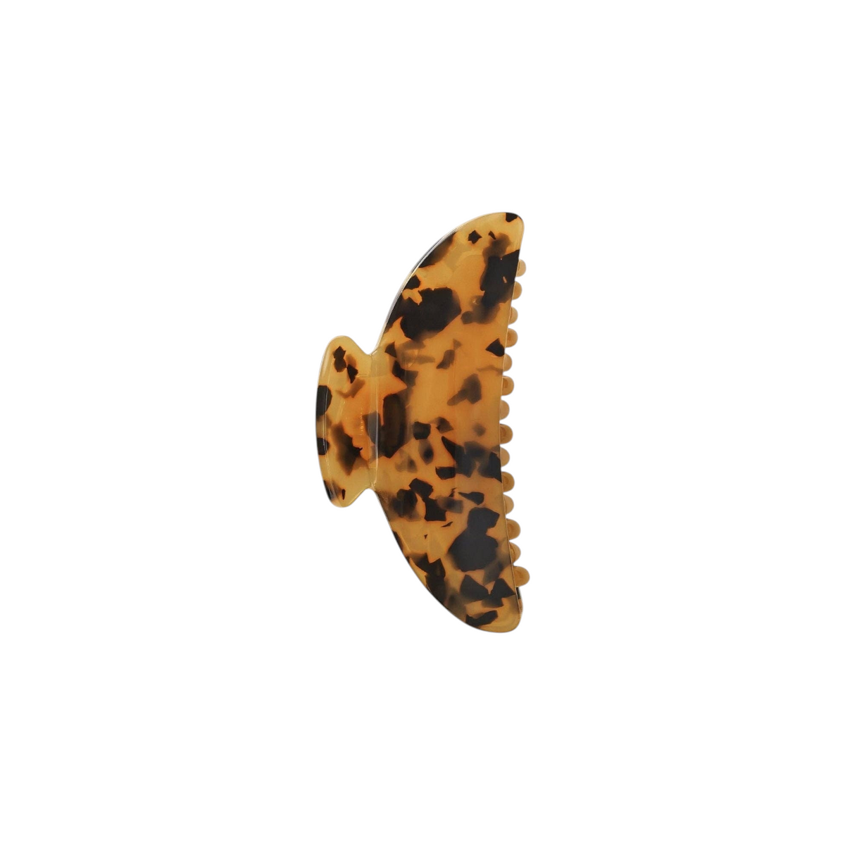 The Tiny Finch midi hair claw clip in classic tortoise pattern, handcrafted from durable Italian acetate.