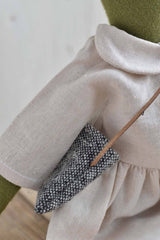 Fern the Frog — Heirloom Wool Doll in Oat Linen Dress