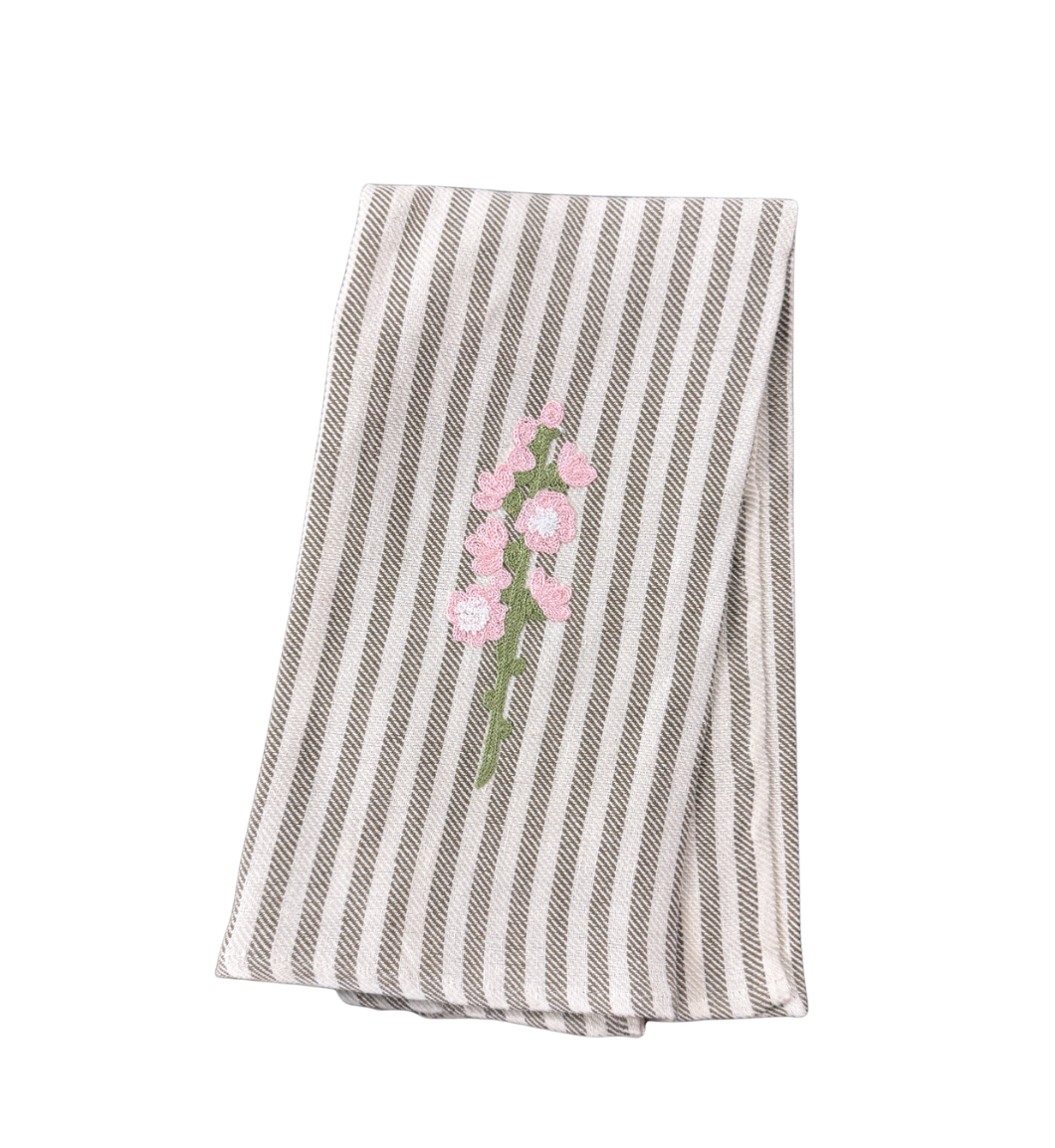 Embroidered Kitchen Towel Pink Flower