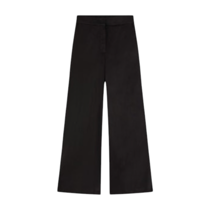The Tiny Finch jet black wide-leg pants made from 100% organic cotton with a clean minimalist design.