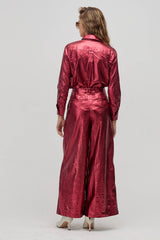Pant Metallic Linen Cherry Red