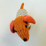 Knitted Dog Rattle Toy Red
