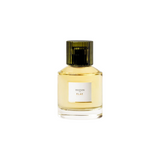 The Tiny Finch Elae perfume in a clear glass bottle with a dark green ribbed cap and golden liquid fragrance.