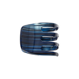 The Tiny Finch mini hair claw clip in indigo blue handcrafted Italian bio-acetate with a striped pattern