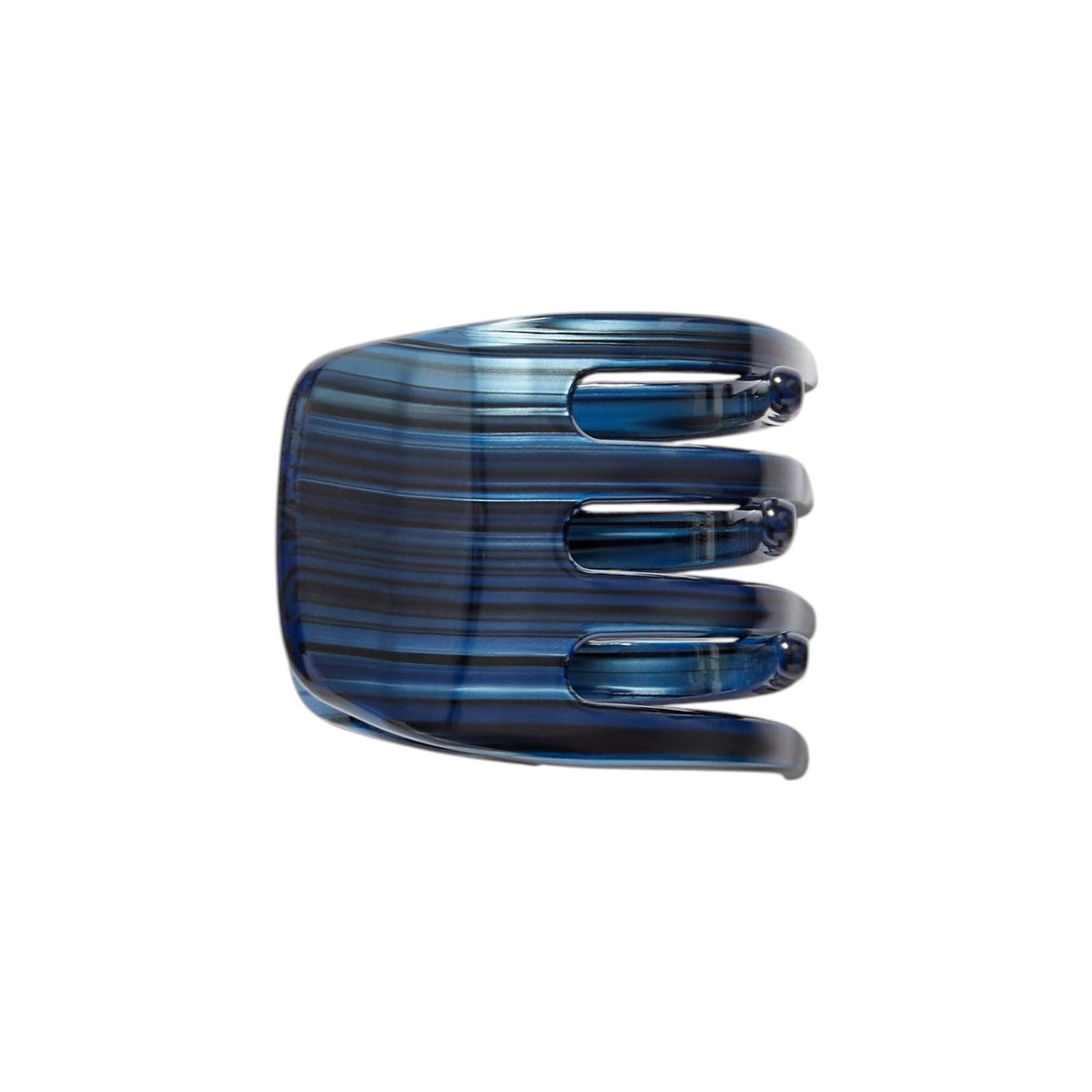 The Tiny Finch mini hair claw clip in indigo blue handcrafted Italian bio-acetate with a striped pattern