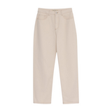 The Tiny Finch ecru BCI cotton denim pants with a classic five-pocket design and straight-leg fit.