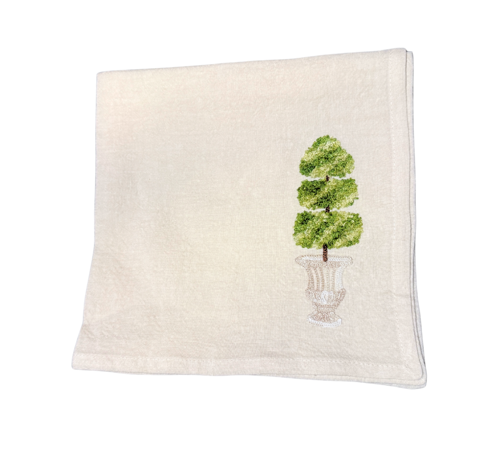 Embroidered Napkin Topiary Triple Boxwood
