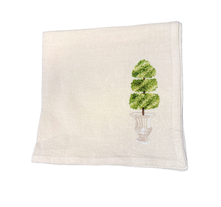 Embroidered Napkin Topiary Triple Boxwood