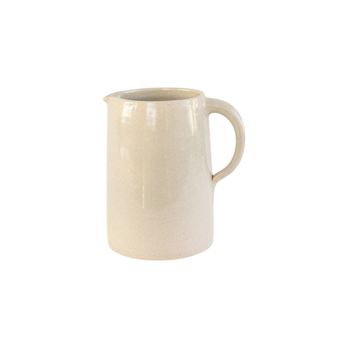 The Tiny Finch handmade cream stoneware pitcher with a simple farmhouse design, perfect for serving drinks or flowers.