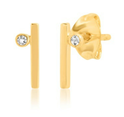 Fine Gold Bar Stud White Topaz Accent