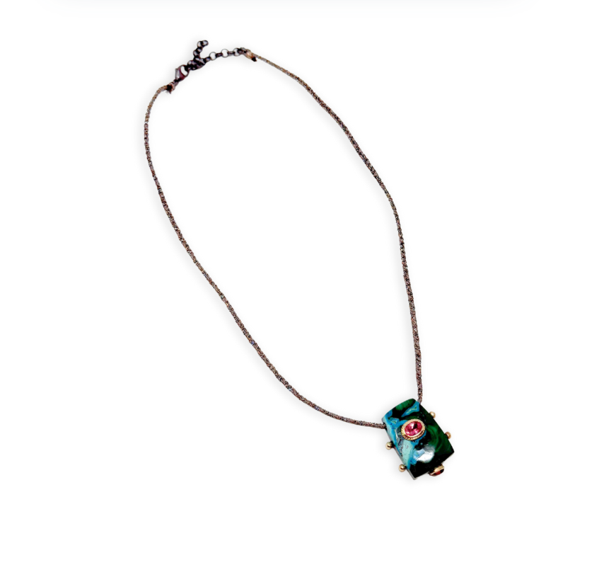 Chrysocolla Totem Pink Tourmaline Necklace