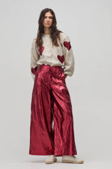 Pant Metallic Linen Cherry Red