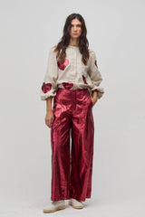 Pant Metallic Linen Cherry Red