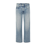 The Tiny Finch Jean cropped wide-leg jeans in light wash distressed denim with a mid-rise and relaxed fit.