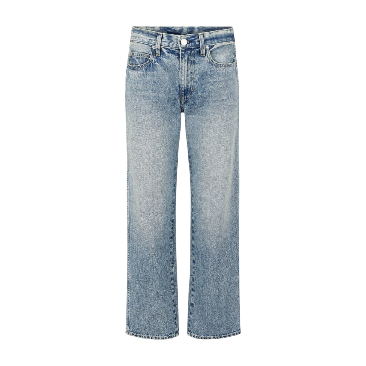 The Tiny Finch Jean cropped wide-leg jeans in light wash distressed denim with a mid-rise and relaxed fit.