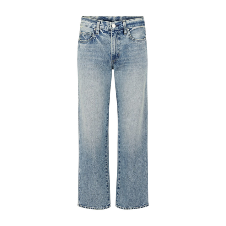 The Tiny Finch Jean cropped wide-leg jeans in light wash distressed denim with a mid-rise and relaxed fit.