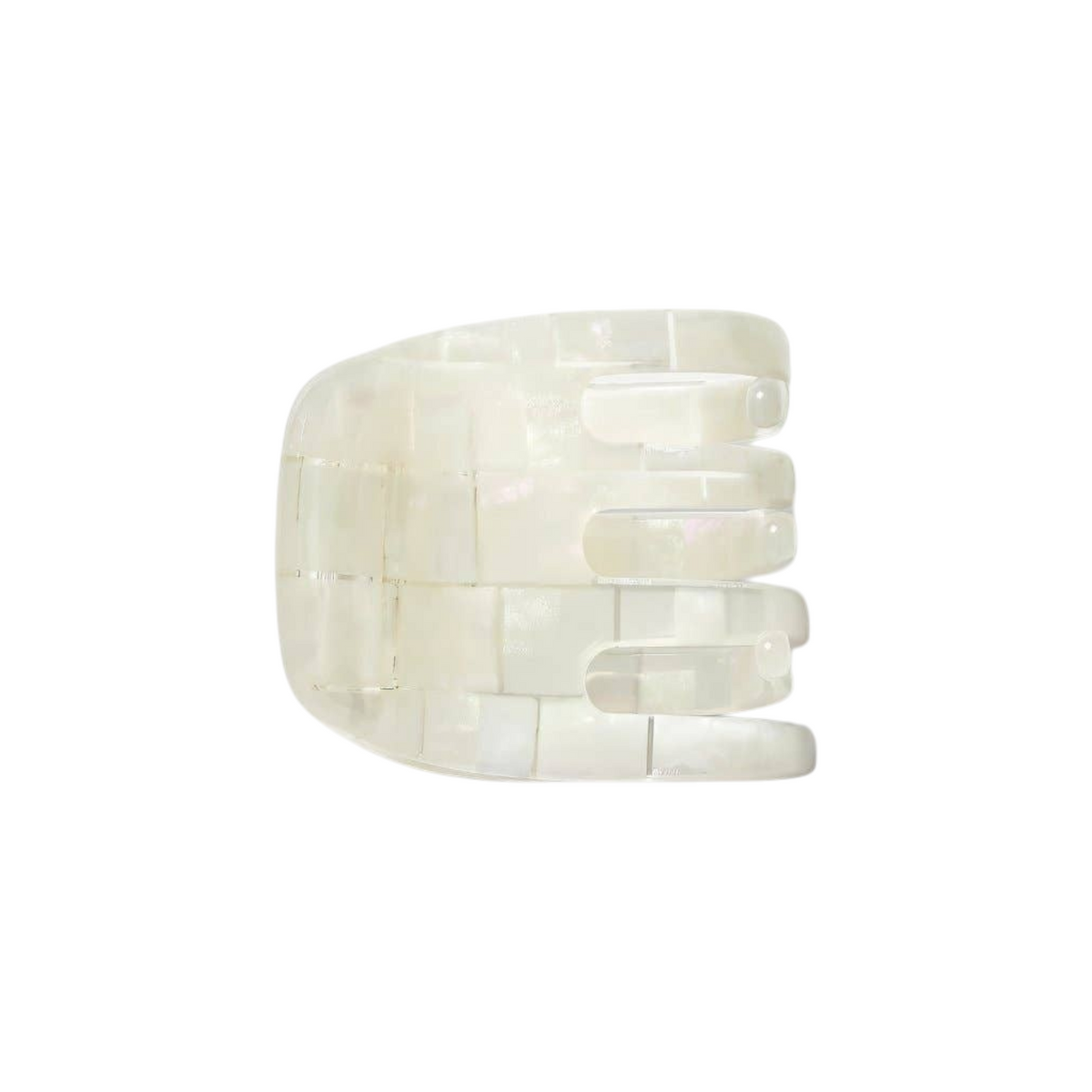 The Tiny Finch mini claw hair clip in an opalite shell checker pattern, handcrafted from Italian bio-acetate.