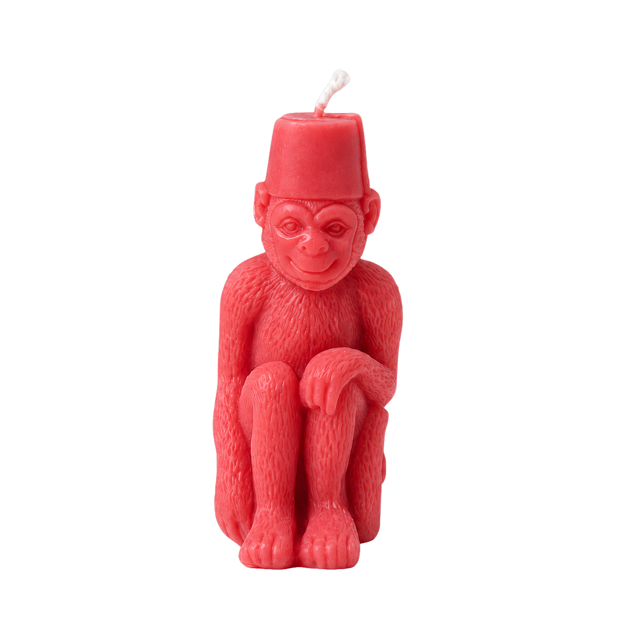 Monkey with a Fez Beeswax Candle: Coral