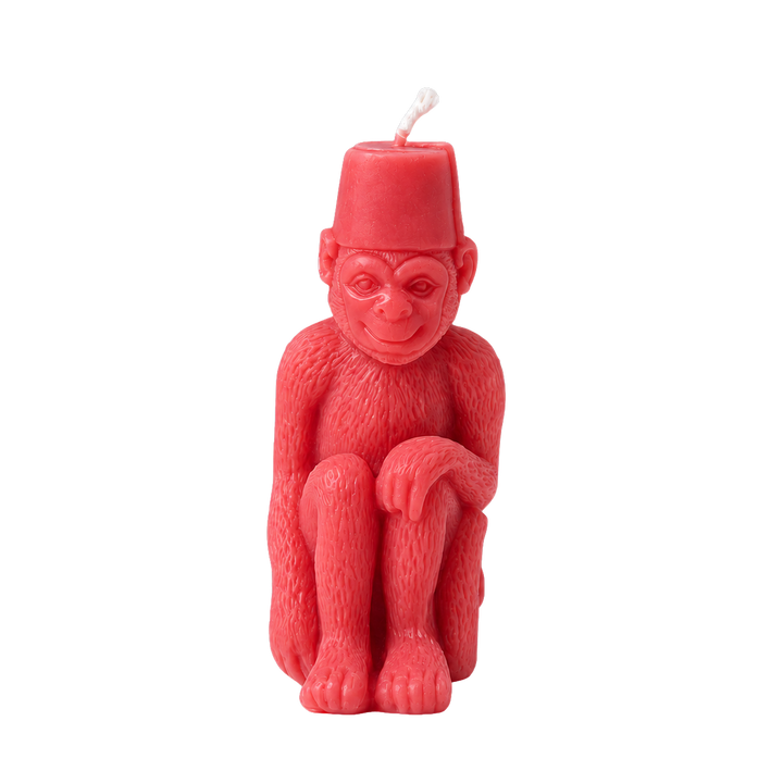 Monkey with a Fez Beeswax Candle: Coral