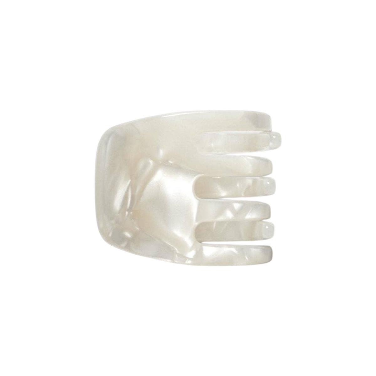 The Tiny Finch mini hair claw clip in a pearlescent white shell bio-acetate finish for all hair types.