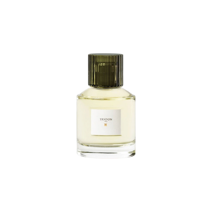 The Tiny Finch Trudon II perfume in a clear glass bottle with a dark green ribbed cap and white label.