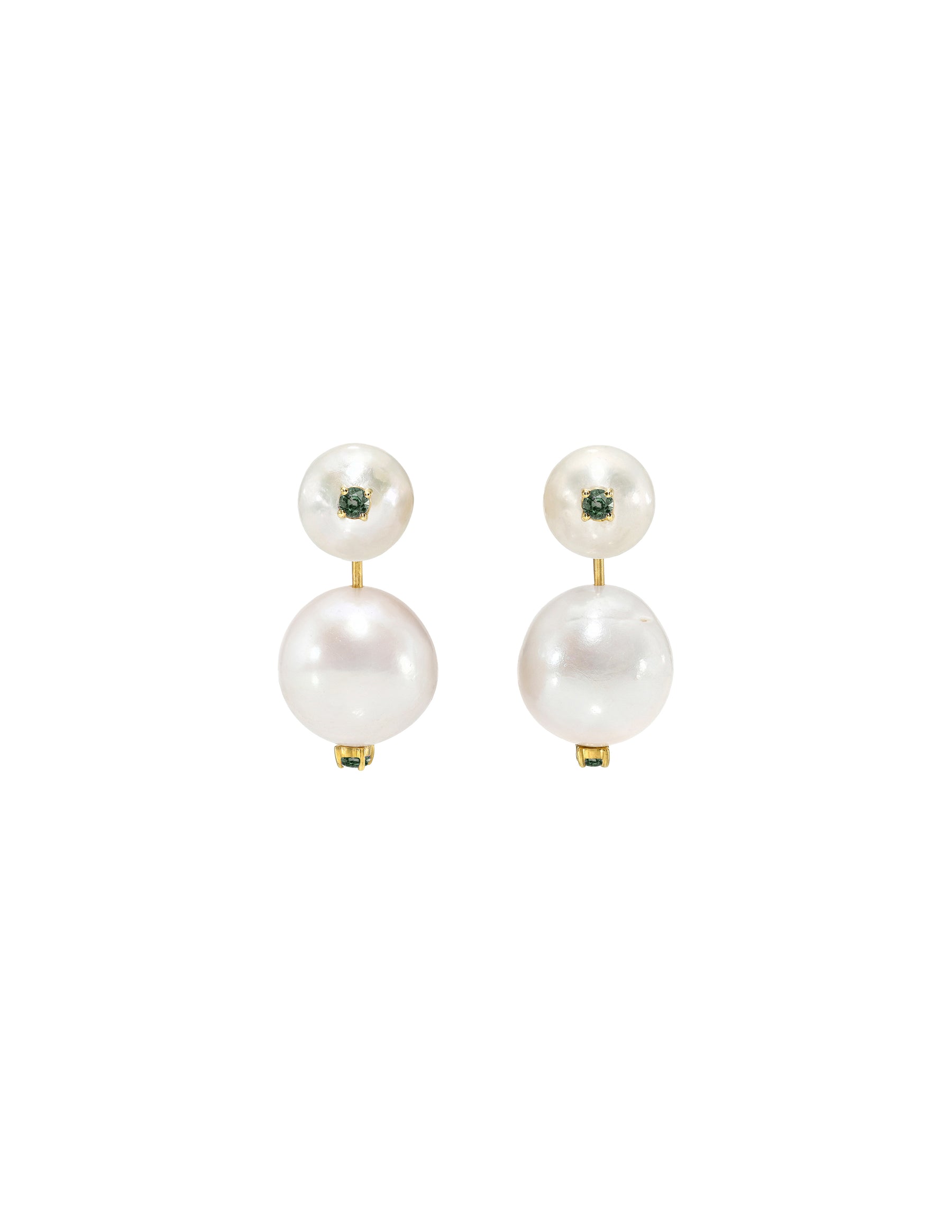 Pearl Drop Earrings Green Sapphire