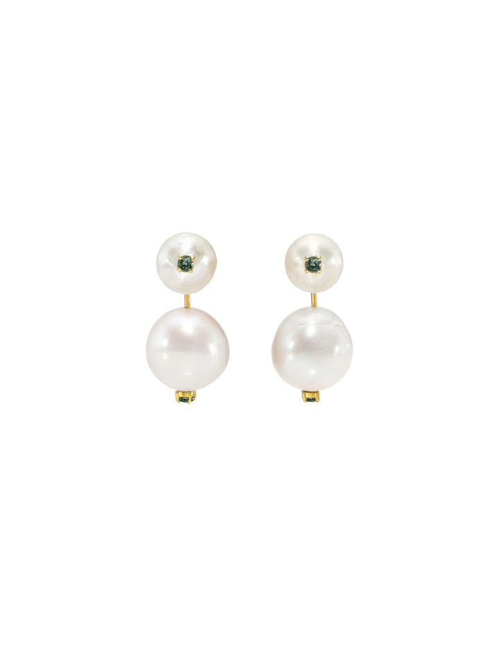 Pearl Drop Earrings Green Sapphire