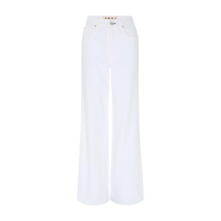 The Tiny Finch Frida Alabaster high-rise wide-leg white denim jeans with a zip fly and classic five-pocket styling.