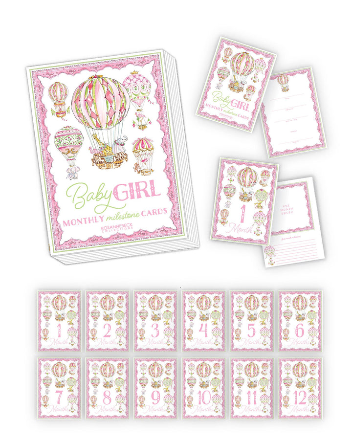 Baby Milestone Cards Hot Air Balloons Pink