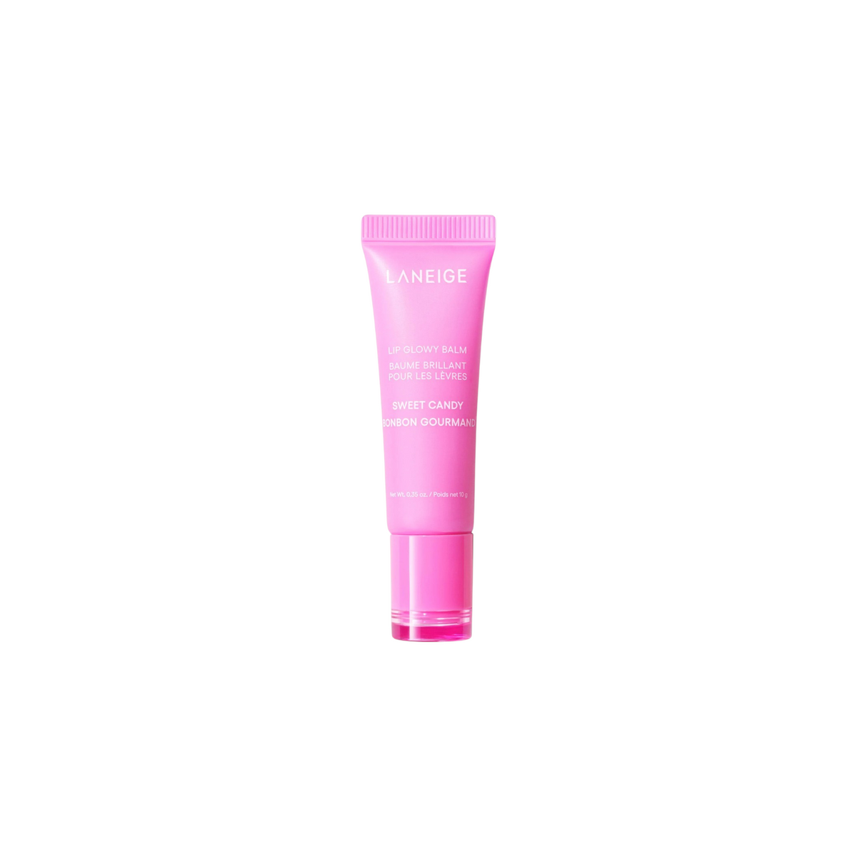 The Tiny Finch Laneige Glowy Lip Tube in Sweet Candy, a pink moisturizing lip balm with shea and murumuru butter.