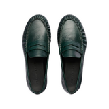 The Tiny Finch Sydney Everest Crinkle dark green Italian patent leather loafers with ruched detailing