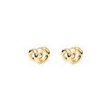 The Tiny Finch Asta Earrings in 18 carat gold-plated sterling silver with a sculptural, interwoven hoop design.