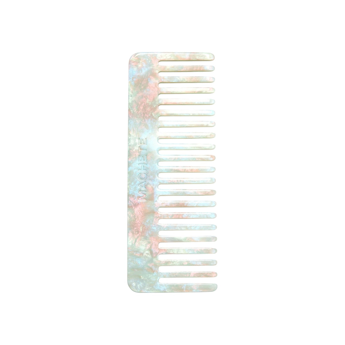 The Tiny Finch wide-tooth comb in Astral Mint, handcrafted from marbled Italian acetate for all hair types.