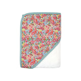 The Tiny Finch Augustine baby bath towel with a floral Liberty print hood and soft white cotton sponge loop fabric.