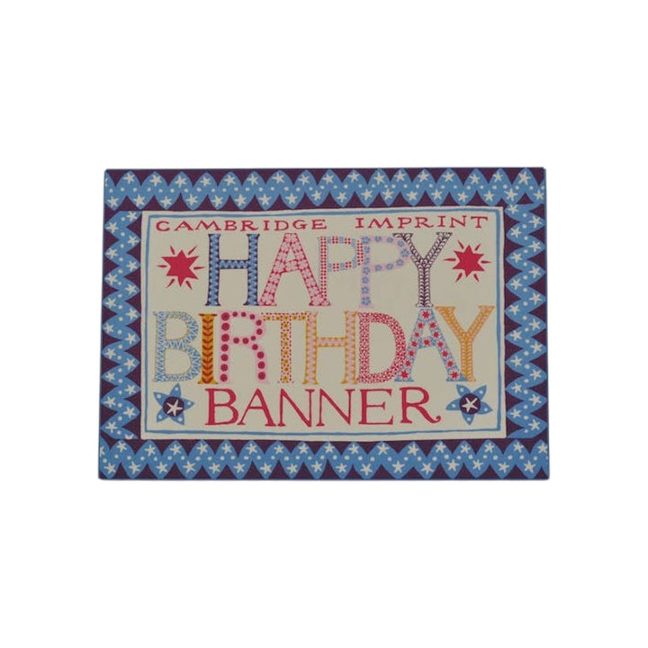 The Tiny Finch Happy Birthday banner storage wallet featuring colorful folk-inspired patterns and decorative borders.