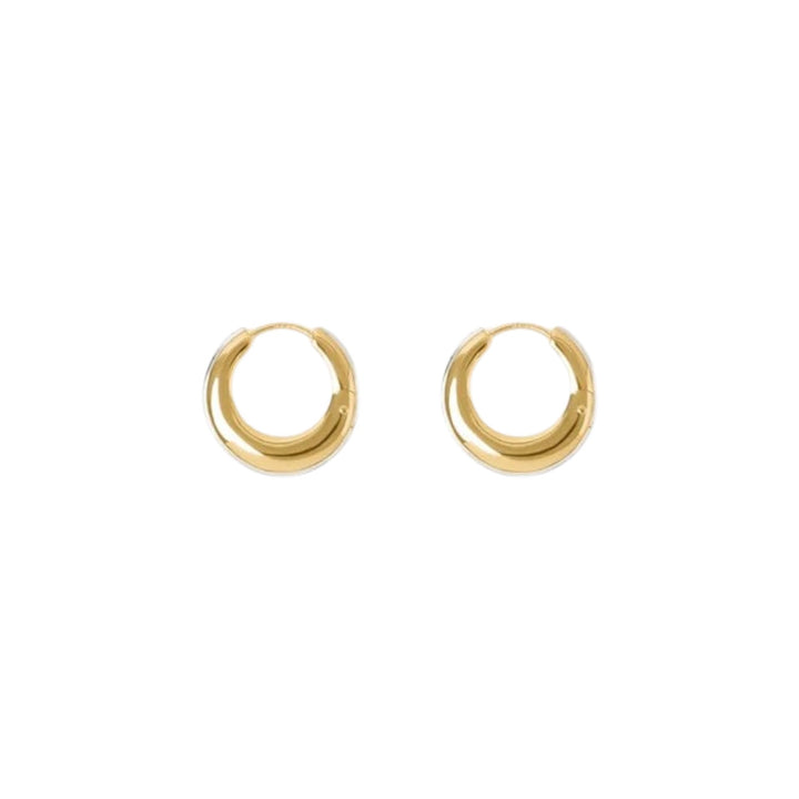 The Tiny Finch Bonnie sculptural hoop earrings in 18k gold-plated sterling silver with a compact, everyday design.