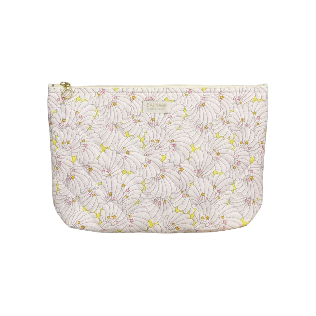 The Tiny Finch Cassandre baby toiletry bag in quilted Liberty fleece fabric with a shell and star pattern