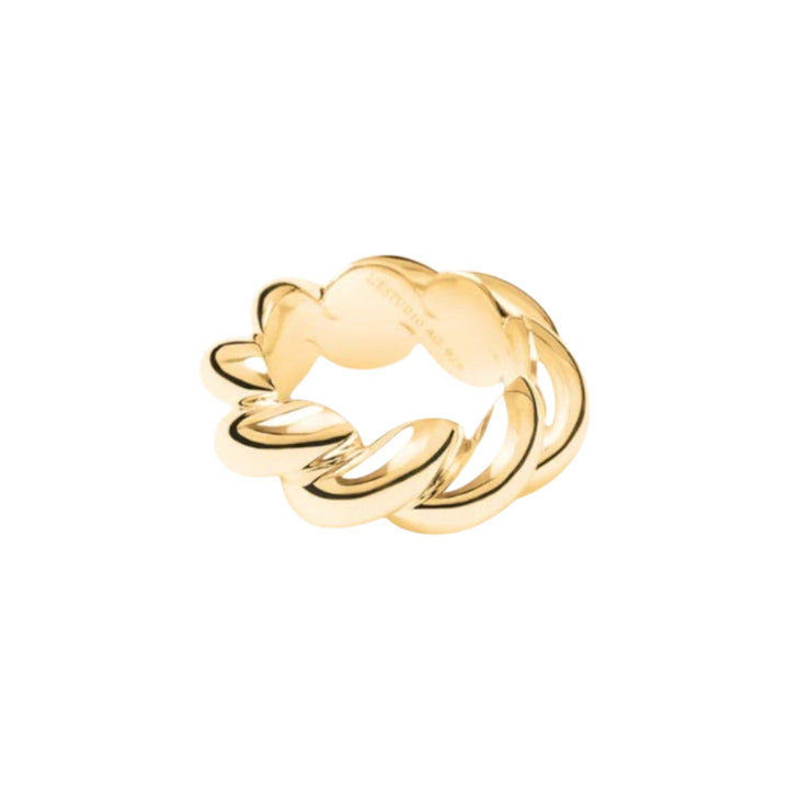The Tiny Finch Christine ring in 18k gold-plated sterling silver featuring a sculptural, curved overlapping design.