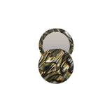 The Tiny Finch circle pocket mirror in midnight horn Italian acetate with a swivel opening mechanism.