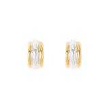 The Tiny Finch Elenora earrings featuring a sculptural two-tone hoop design in 18k gold-plated and sterling silver.