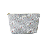 The Tiny Finch Baby Toiletry Bag Katie in grey floral Liberty fleece fabric with a gold zipper closure