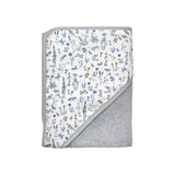 The Tiny Finch Baby Towel Gus featuring a white Liberty floral print and soft grey sponge loop fabric.