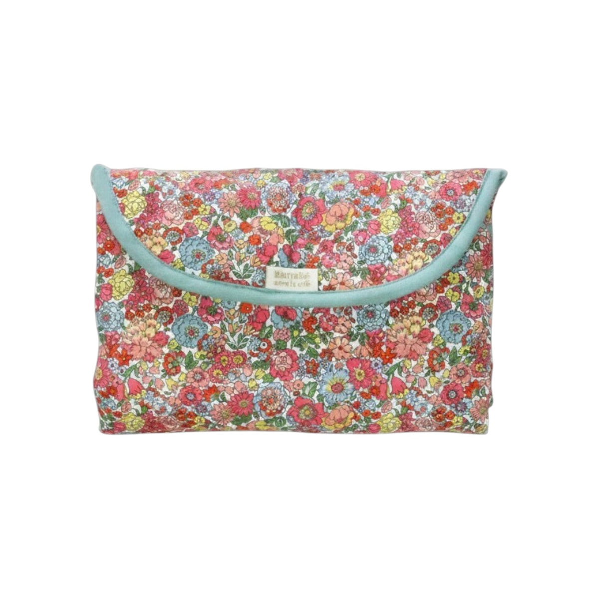 The Tiny Finch Augustine travel changing mat in a floral Liberty print cotton fabric folded into a compact pouch.