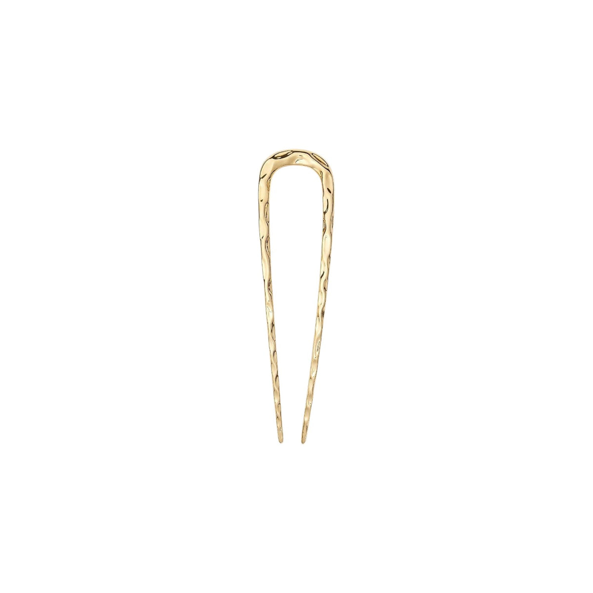 The Tiny Finch midi wavy French hair pin in gold-plated recycled brass with a textured finish.