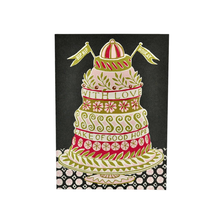 The Tiny Finch large green and pink Cake of Good Hope greeting card with hand-mixed colours on ivory cardstock.